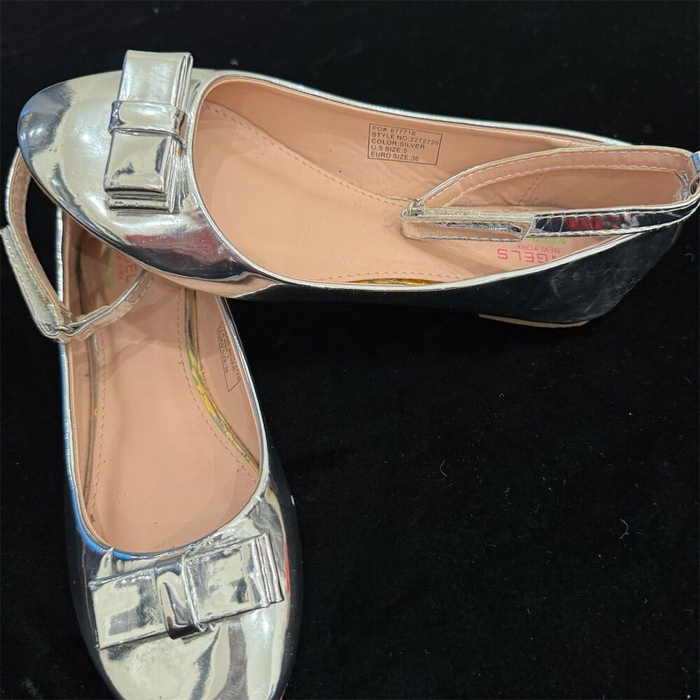 Angels New York Girls Silver Ballet Flats Shoes Bow Size 5 US / 36 EU Balletcore